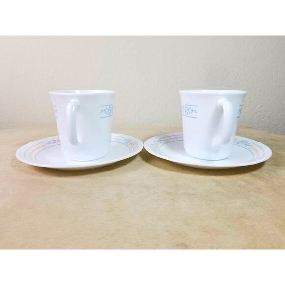 Corelle Teacup & Saucers Corning Apricot Grove Fine China USA x2 Vintage - Picture 7 of 15